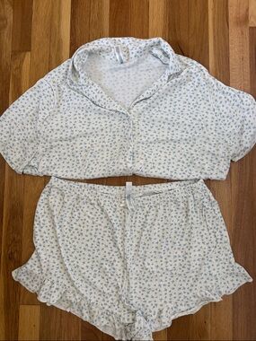 wild fable White Floral Short Pajama Set with Light Blue Print